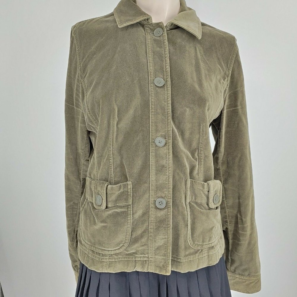 loft velvet jacket size 10 taupe brown button front large pockets collared